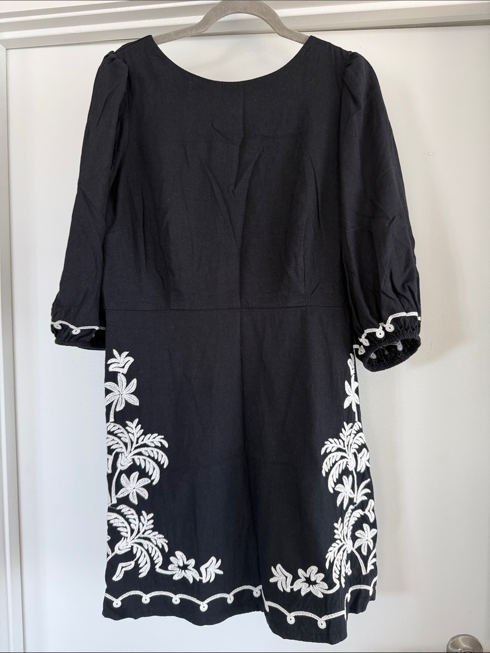 Black Embroidered Shift Dress with White Floral Detail